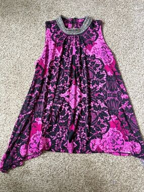 Alfani Pink & Black Beaded Collar Dress